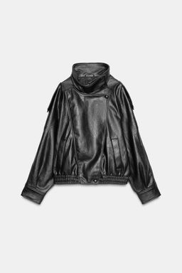 CAZADORA BIKER EFECTO PIEL / Negro