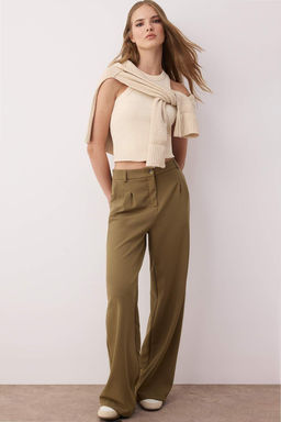 Ac?k Haki Pilili Wide Leg/Genis Paca Pantolon TWOAW25PL00109 Palazzo