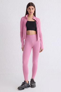 Pembe Soft F?rcal? Kumas Reflektor Bask? Detayl? Tam Boy Orme Spor Tayt THMAW25TY00020