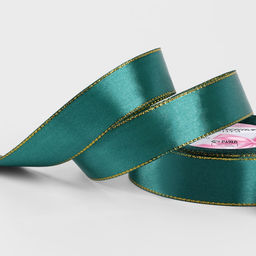 Лента атласная, с золотым люрексом, 25 мм, 23±1 м, тёмно-зелёная №70