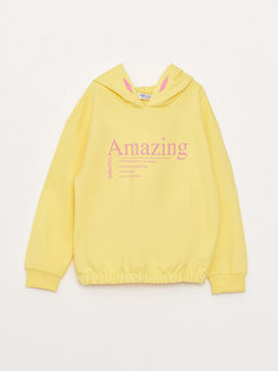 Kap??onlu Bask?l? Uzun Kollu K?z ?ocuk Sweatshirt