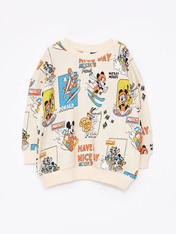 Bisiklet Yaka Uzun Kollu Mickey Mouse Bask?l? Erkek Bebek Sweatshirt