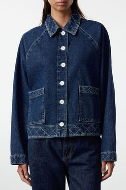 Koyu Mavi More Sustainable Dikis Detayl? Oversize Denim Ceket TWOAW25CE00028