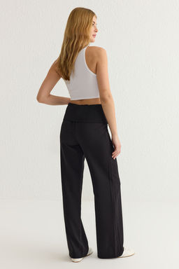 TRENDYOLMILLA Siyah Beli Esnek Lastikli Wide Leg/Genis Paca Dokuma Pantolon TWOSS25PL00019 фото 6