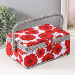 Шкатулка для рукоделия и шитья Красные маки на белом, хранение ниток, иголок, мелочи, 24?16?11 см