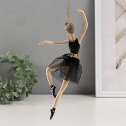 Фигура - подвеска полистоун «Балерина в черном платье - балетное па», ёлочная игрушка, 9×4×21.5 см