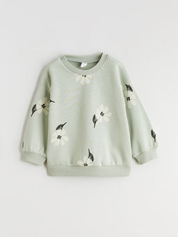 Bisiklet Yaka ?i?ekli K?z ?ocuk Kal?n Sweatshirt