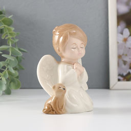 Сувенир керамика "Девочка-ангел с щенком молится" 7,8х5,5х9 см