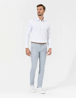 A__k Mavi Slim Fit Beli Lastikli Kanvas Pantolon