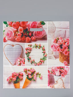 Цена за 50 шт. Пакет Романтичная роза, полиэтиленовый с вырубной ручкой, 45?45 + 3 см, 65 мкм