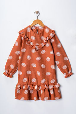 Kiremit K?z Cocuk Midi Duz Dokuma Elbise TKDAW25EL00034