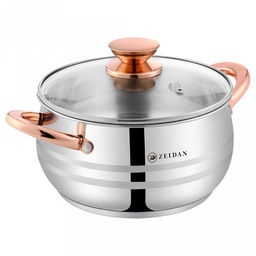 "Zeidan" Кастрюля из нержавеющей стали 3,6л, д20см, стеклянная крышка, ручки на корпусе и крышке "под золото", 3-x слойное капсулированное индукционное дно, комбинированная полировка снаружи, матовая полировка внутри, подарочная упаковка (Китай) Под