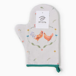 Варежка-прихватка Этель Курочка и петух 20х28см,саржа, 100% х/л, ватин 250г/м2  фото 4