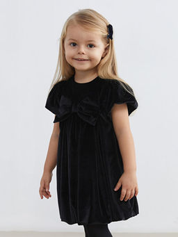 Fiyonk Detayl? Kadife K?z Bebek Elbise