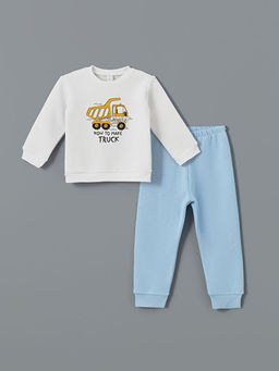 Bask?l? Erkek Bebek Sweatshirt ve E?ofman Alt 2li Tak?m