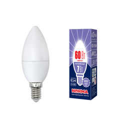 LED-C37-7W/DW/E14/FR/NR Лампа светодиодная. Форма "свеча", матовая. Серия Norma. Дневной белый свет (6500K). Картон. ТМ Volpe
