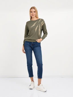 джемпер женский в цвете хаки со спущенной линией плеча - Glenfield фото 2