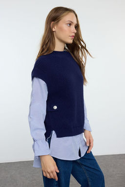 Lacivert Yumusak Dokulu Gomlek Garnili Triko Kazak TWOAW25KZ00033 - Trendyolmilla фото 2