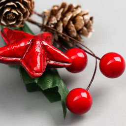 Цена за 10 шт. Декор для творчества «Веточка с шишками и ягодками» 16.5 см