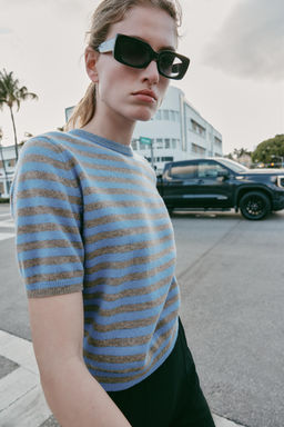 100% WOOL STRIPED SHORT SLEEVE JUMPER - Zara фото 2