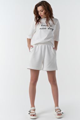 Шорты летние хлопковые на резинке из футера белые