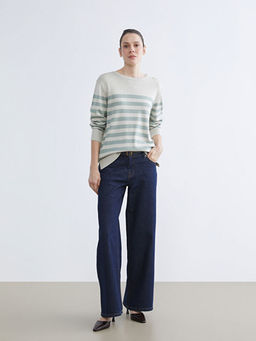 Bisiklet Yaka ?izgili Kad?n Triko Kazak