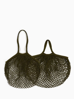 Набор 2 шт. сумка-авоська плетёная, клетка 1.5 см, тёмно-зелёная