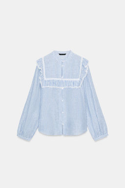 CAMISA RAYAS VOLANTES HILO METALIZADO / Azul / Blanco - Zara фото 7