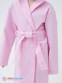 Детский вафельный халат с капюшоном светло-розовый В-07 (8)