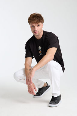Siyah Oversize/Geni_ Kesim Nak__ Detayl_ %100 Pamuk T-Shirt TMNSS25TS00199 - Trendyolmilla фото 2