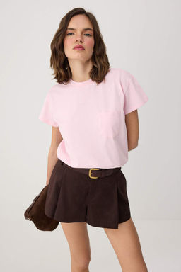 Pembe Oversize Dusuk Kol K?sa Kollu Suprem Orme T-shirt TWOSS26TS00278