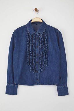 Ozel Koleksiyon Mavi F?rf?r Detayl? Uzun Kollu Denim Gomlek - Trendyolmilla фото 5