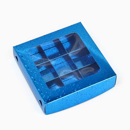 Цена за 5 шт. Коробка для конфет «Синие звёздочки», 14.5×14.5×3.5 см