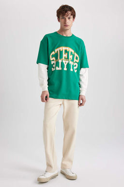 Толстовка оверсайз с круглым вырезом и принтом - Defacto фото 2