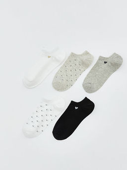 Kalp Desenli Kad?n Sneaker ?orap 5li