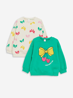 Bisiklet Yaka Bask?l? K?z Bebek Sweatshirt 2li