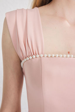 TRENDYOLMILLA Siyah Inci Detayl? Belden Ac?lan Dokuma Midi Elbise TPRSS25EL00287  фото 9