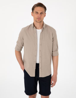 Vizon Keten G_r_n_ml_ Slim Fit Uzun Kollu G_mlek
