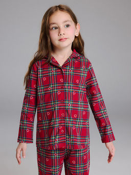 G?mlek Yaka Ekose K?z ?ocuk Pijama Tak?m?