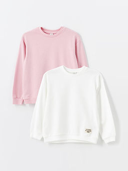 Bisiklet Yaka Uzun Kollu K?z ?ocuk Sweatshirt 2li