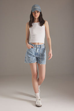 Ac?k Mavi Puskul Detayl? Yuksek Bel City Boy Denim Sort TWOSS25SR00145 - Trendyolmilla фото 2