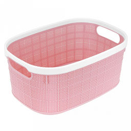 "Домашняя мода" Корзина пластмассовая для хранения "Лен" 30,5х21см h13,5см, с ручками, розовый (Китай)