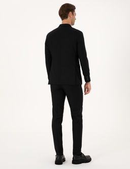 Siyah Ex. Slim Fit %100 Y_n _izgili Tak_m Elbise