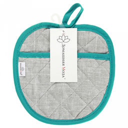 Прихватка с запахом 19х19см "Лен серый", форма "Яблоко", рогожка 171г/м2, хлопок 100%, наполнитель - ватин 280г/м2, на пластмассовом подвесе, "Домашняя мода" (Россия)