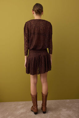 Kahverengi Boho Orme Dantel K?sa / Mini Elbise TPRAW26EL00046