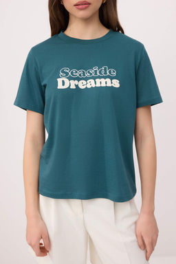 Ekru Slogan Regular/Normal Kal?p Dusuk Kol K?sa Kollu %100 Pamuk Orme T-Shirt TWOSS26TS00178 - Trendyolmilla фото 7