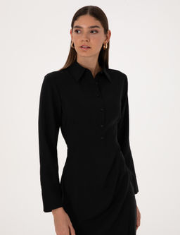 Siyah Regular Fit Dokuma Elbise - Pierre cardin фото 2