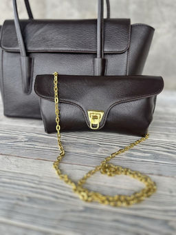 Женская кожаная сумка с клатчем 509286 Кофе