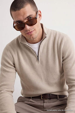 Gri Regular/Normal Kesim Dik Yaka F_r_al_ Selanik Yumu_ak Tu_eli Sweatshirt TMNAW27SW00017