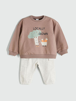 Bask?l? Erkek Bebek Sweatshirt ve E?ofman Alt 2li